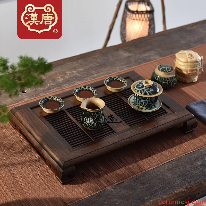 Simple tea tray was han Chinese style household solid wood tray table drawer drainage tea saucer kung fu tea tray
