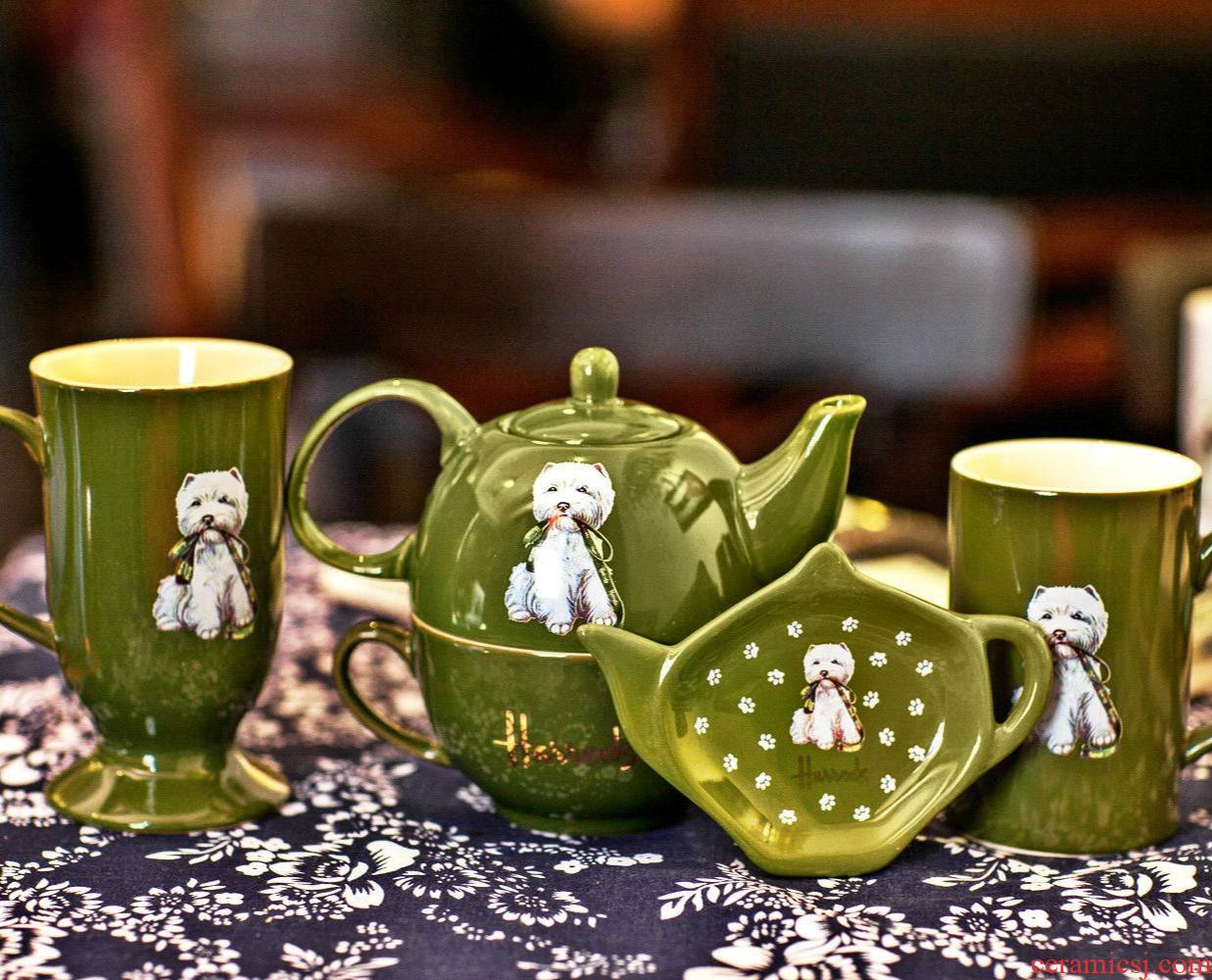 The harrods harrods ceramic cup mark cup couples cup teapot tea saucer west highland disc set