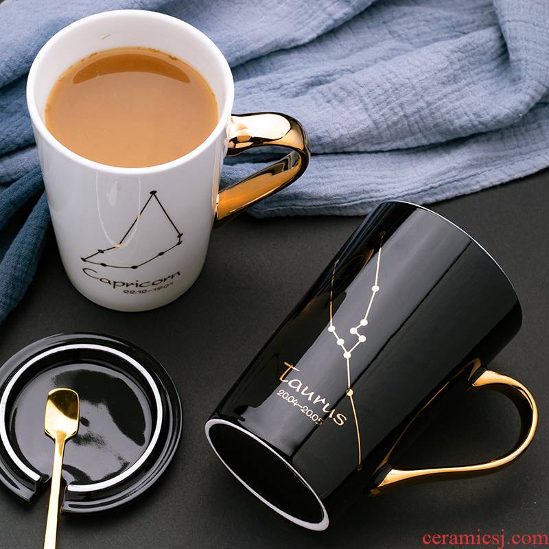 Mark the glass ceramic cup with cover constellation teaspoons of creative move trend picking coffee cup men 's and' s household cup