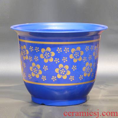 Super - large thickening name plum flower round imitation ceramic basin of blue - green, large red, white and green plant rich tree balcony plastic flower POTS