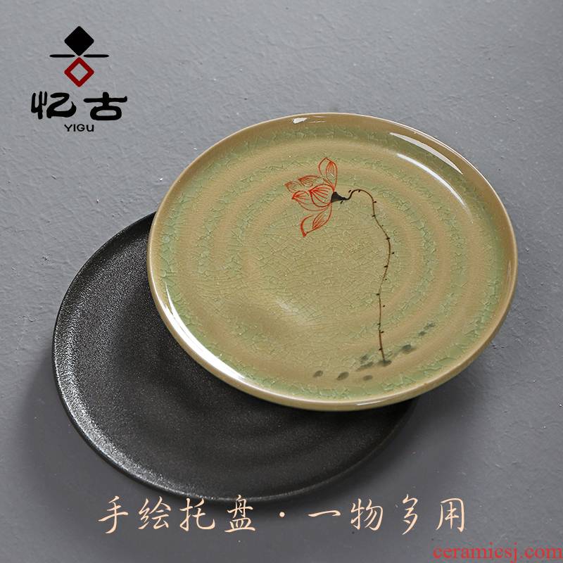 Have the ancient ceramic pallet dry terms ceramic tea set kung fu tea accessories hand - made the up black pottery small tea tray compote