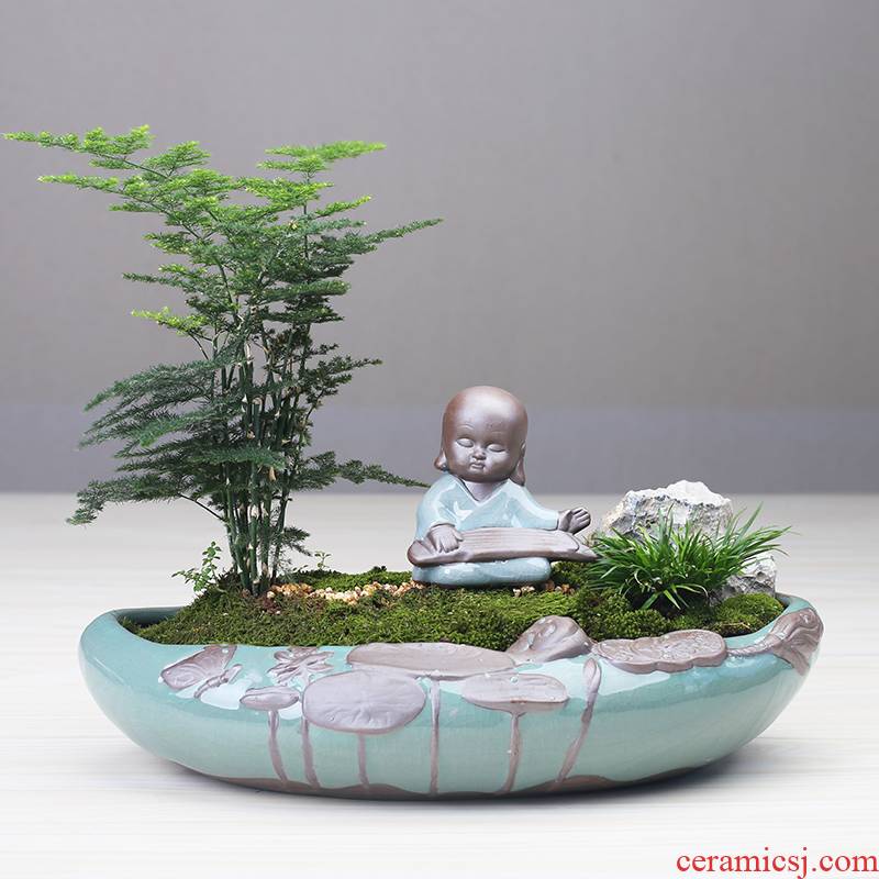 Little flowerpot ceramic creative move Chinese wind asparagus rich tree pot to restore ancient ways more meat shallow basin large clearance