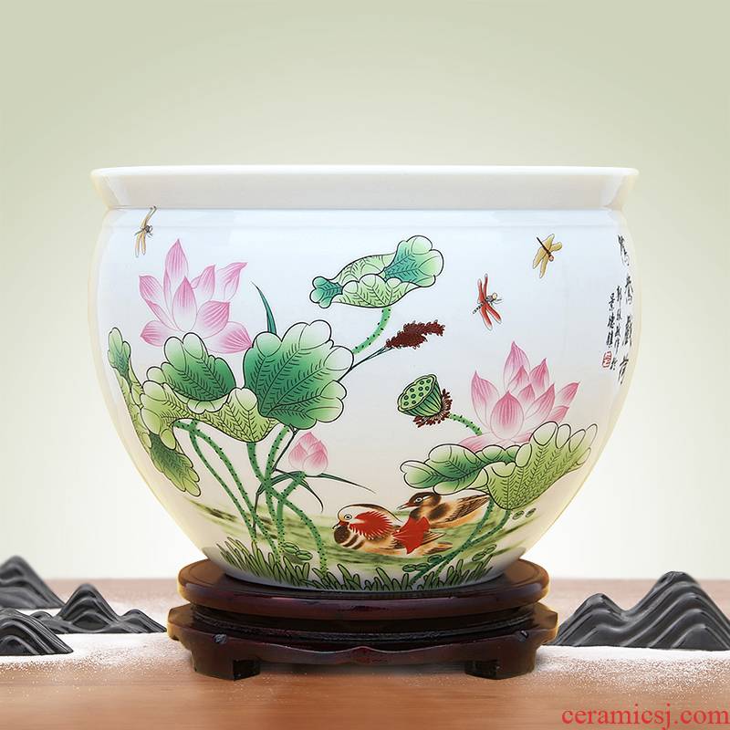 Jingdezhen ceramic furnishing articles hydroponic plant flower implement sitting room aquarium bowl lotus lotus lotus cylinder household decoration