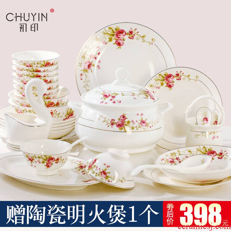 Ipads China tableware dishes suit Chinese style household contracted Europe type of jingdezhen ceramics bowl plate combination of gifts