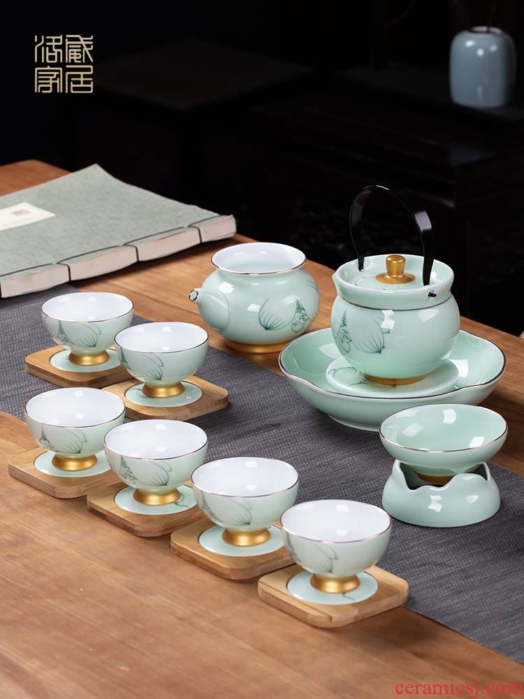 Jingdezhen, hand - made kung fu tea set suit household whole contracted tureen tea cups ceramic teapot