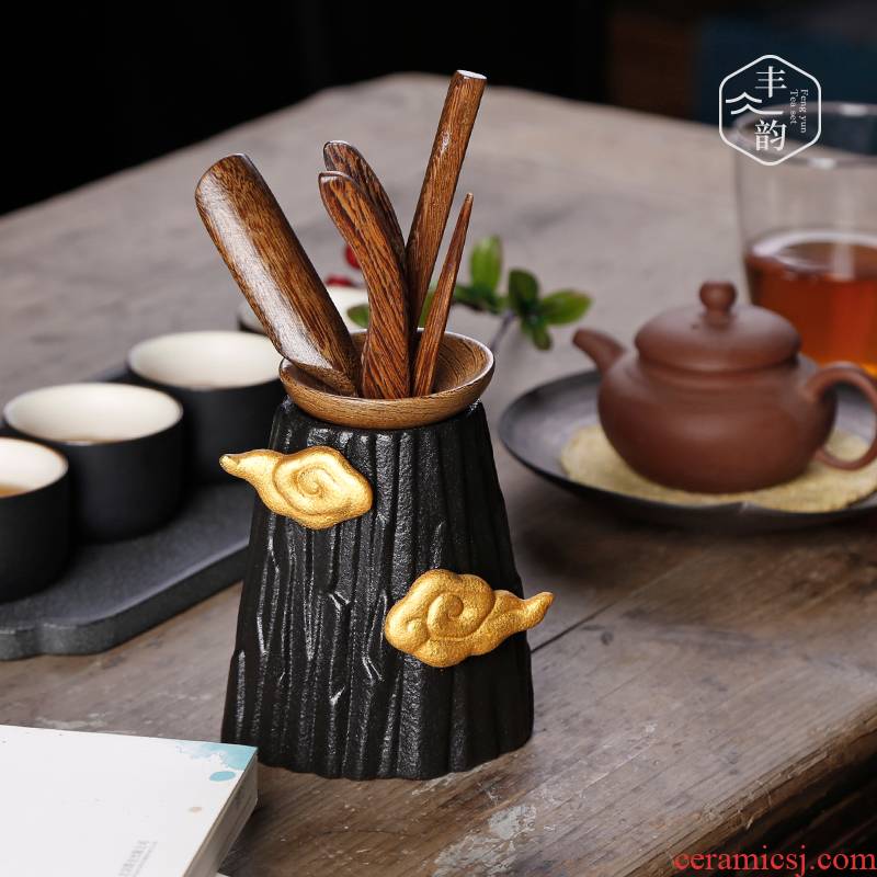 Tea taking 6 gentleman ceramic household wenge tools Tea Tea accessories with 6 pieces of a complete set of zero ChaGa Tea spoon
