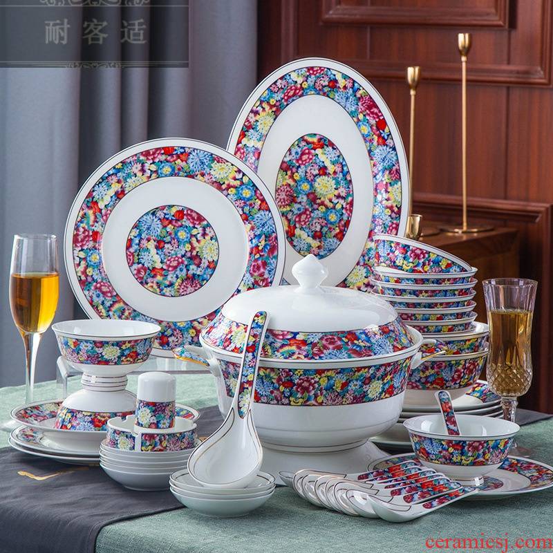Hold to guest comfortable colored enamel porcelain tableware suit 0 home gift the jingdezhen ceramic bowl LOGO