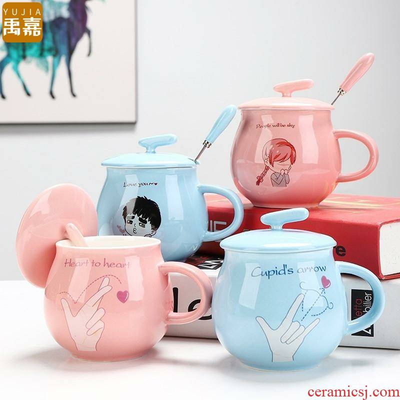 YuJia advertising BeiBei, lovely ceramic keller cup cup spoon knocked up a cup of coffee with cover female mark bag mail for breakfast