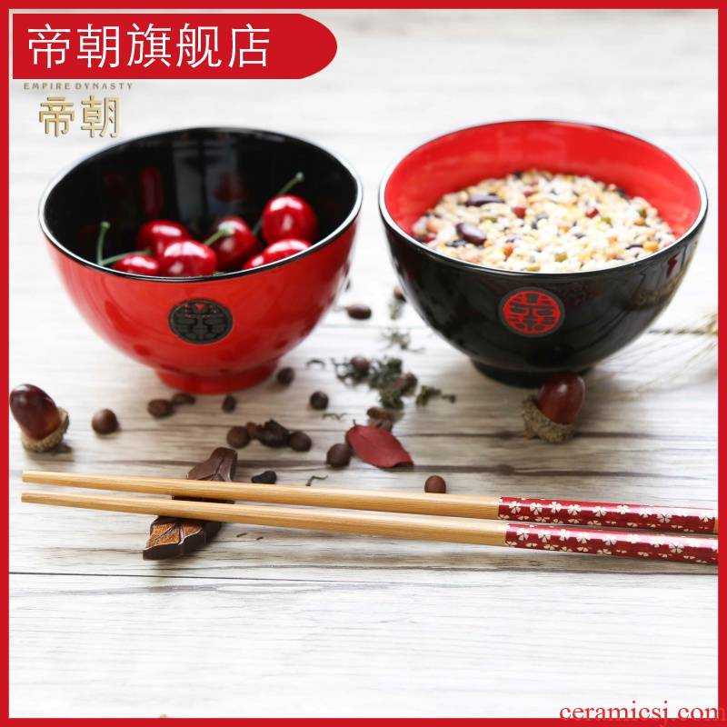 Emperor dynasty ceramics rice bowls Japanese Chinese style wedding gift wedding festive red lovely creative bowl bowl