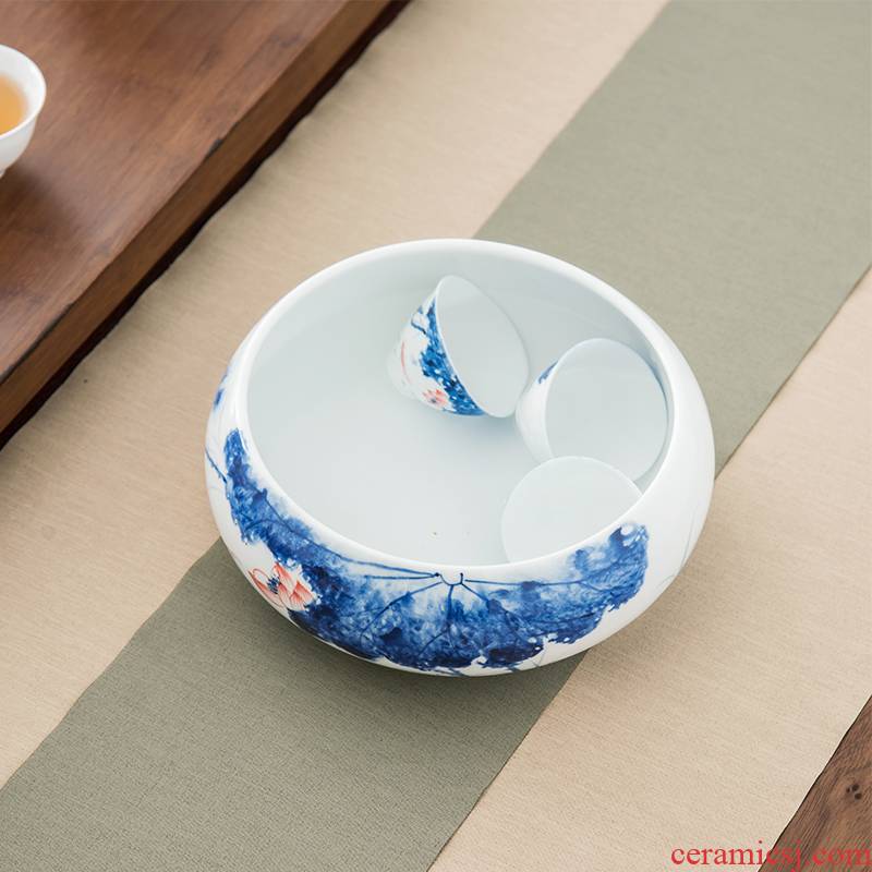 Qiu, time of household ceramic basin water wash cup hand - made lotus tea XiCha vessels large tea accessories