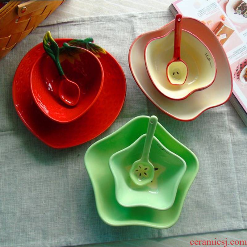 Jingdezhen sweet watermelon fruit salad rice bowls bowl plates spoon, ceramic tableware suit