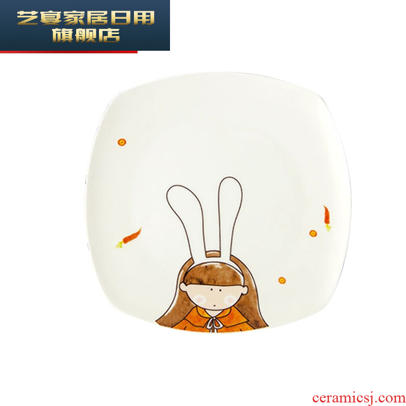 Square cartoon dishes suit ceramic household eat lovely tableware ins bowls creative nice dish bowl