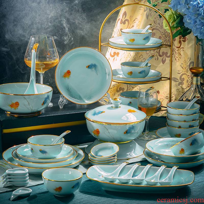 Xin red coloured drawing or pattern celadon dishes north European style up phnom penh high - grade dishes web celebrity jingdezhen ceramics tableware suit
