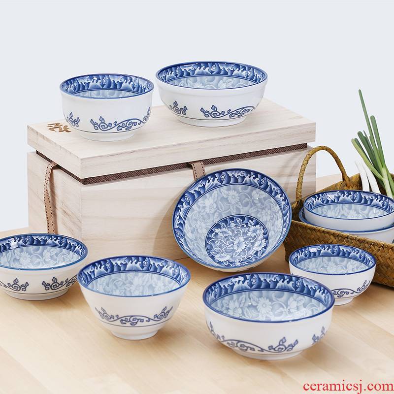 Orchid bowls Chinese style suit TaoShang Korean rice home under the glaze color of blue and white porcelain tableware job suits for