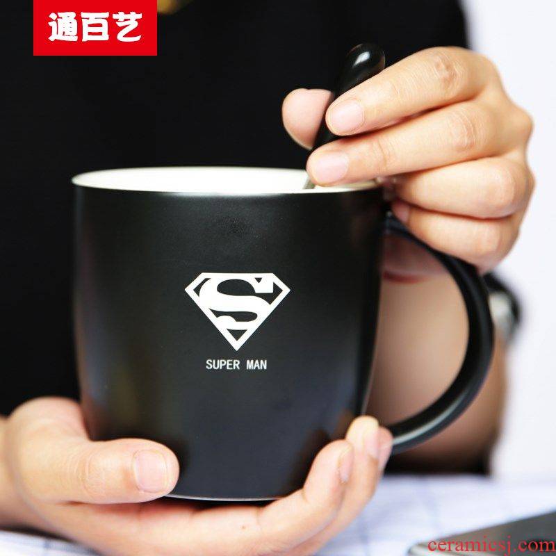 Through creative baiyi large capacity with cover teaspoons of custom LOGO ceramic contracted office personal coffee cup tea cups