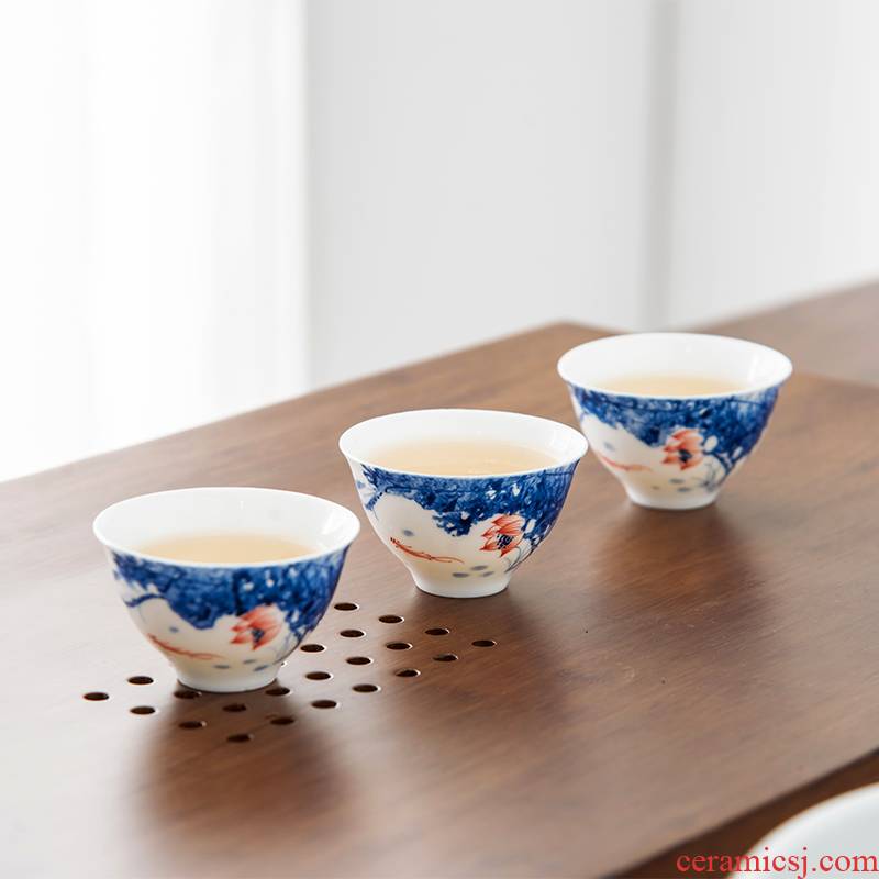 Qiu time ceramic kung fu masters cup sample tea cup white porcelain cups hand - made lotus single cup bowl tea tea