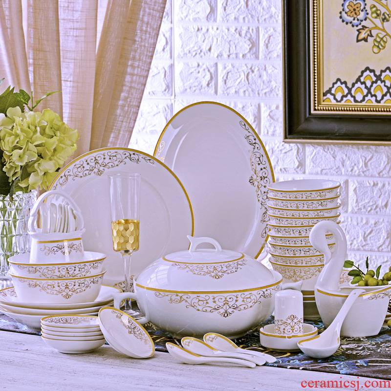 The Open tableware suit 60 key-2 luxury jingdezhen head ipads bowls plates gift chopsticks sets high bowl lovesick