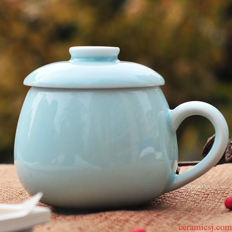 Ceramic cups longquan celadon milk office tea cups with cover water glass coffee cup tea keller