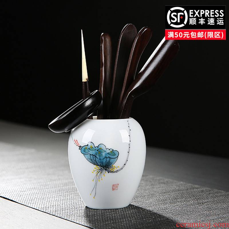 Hand - made ebony kung fu tea tea six gentleman 's suit ceramics parts of a complete set of ChaZhen ChaGa teaspoons of tea