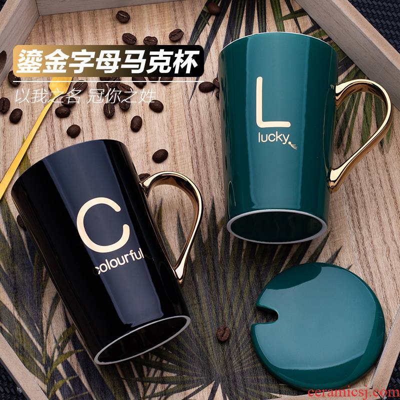 Ins the see colour of water glass ceramic keller individuality creative trend coffee cup men 's and women' s household with a spoon