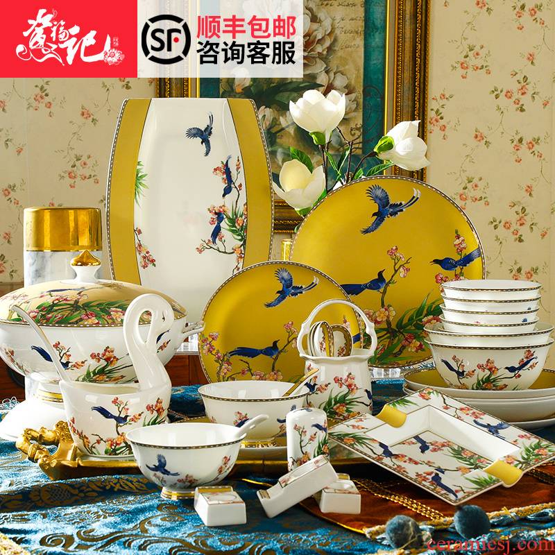 Tableware dishes suit household of Chinese style originality of jingdezhen porcelain ipads China Tableware dishes combination wind bowl chopsticks gifts