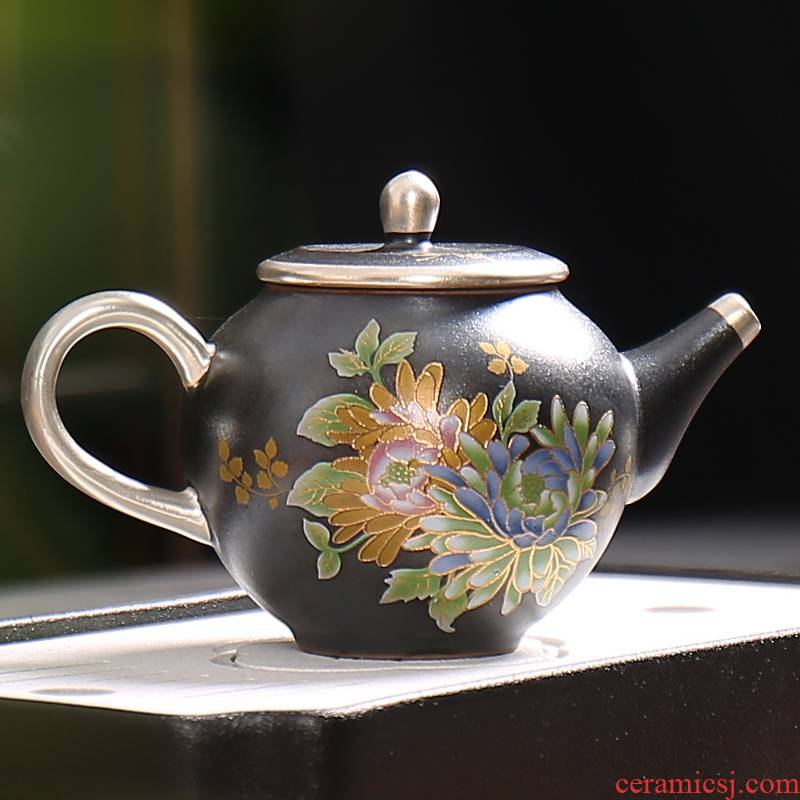 Tasted silver gilding Chinese kung fu tea colored enamel household ceramics filter teapot tea bowl of manual small single pot of restoring ancient ways
