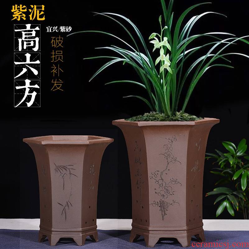 Violet arenaceous orchid large time! Permeability mud purple sand flowerpot, square, hexagonal six - party flowerpot pack mail