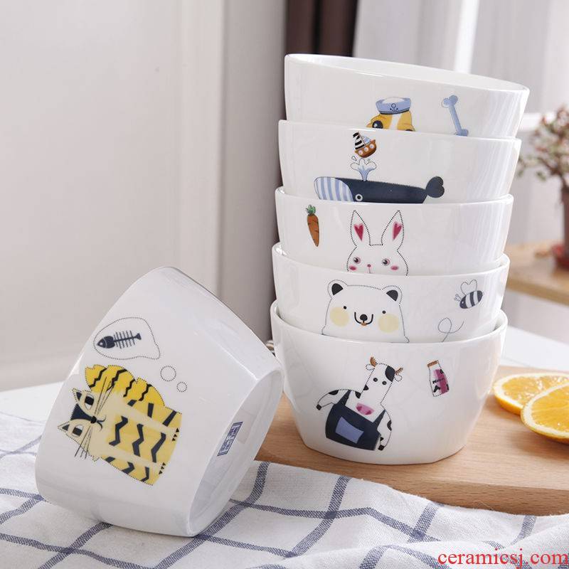 Four/six pack ceramic creative 4.5 inch bowl rice bowls of pottery and porcelain tableware household small bowl