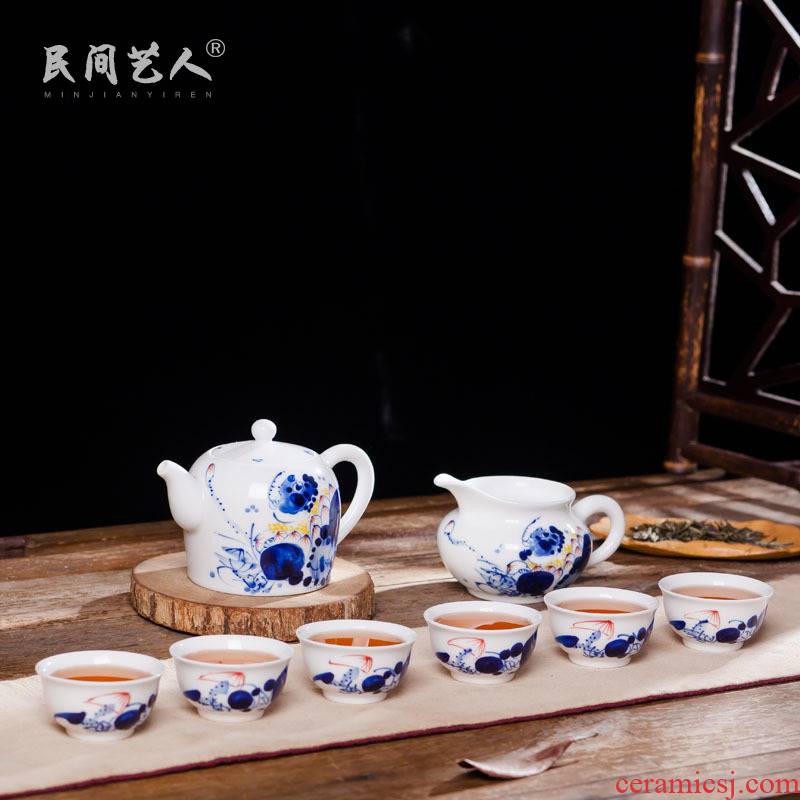 Jingdezhen ceramic hand - made kung fu tea set 6 people fair teapot teacup with suit sample tea cup set manually