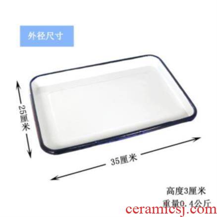 Enamel plate thickening tea tray square plate rectangular large multi - purpose white Enamel basin