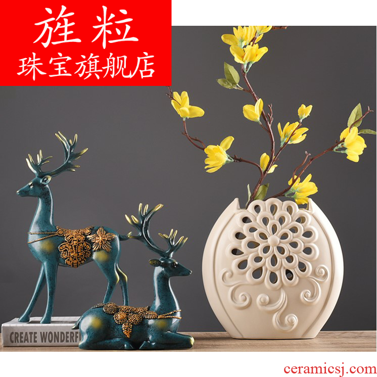 Continuous grain of I and contracted ceramic ornamental blank vase deer furnishing articles sitting room Nordic TV ark, desktop creative flower arranging flowers
