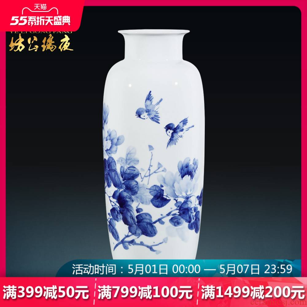 Jingdezhen ceramics hand - made of blue and white porcelain vase peony flower arrangement, the sitting room of Chinese style household adornment furnishing articles