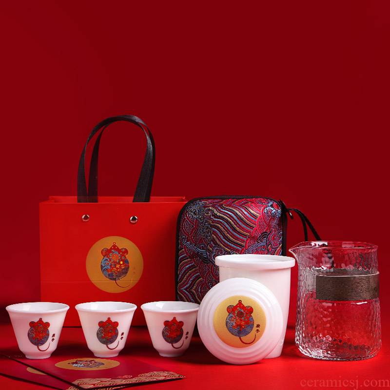 Ya xin ceramic crack a pot of three portable bag ji red blue kung fu tea sets to receive a teapot