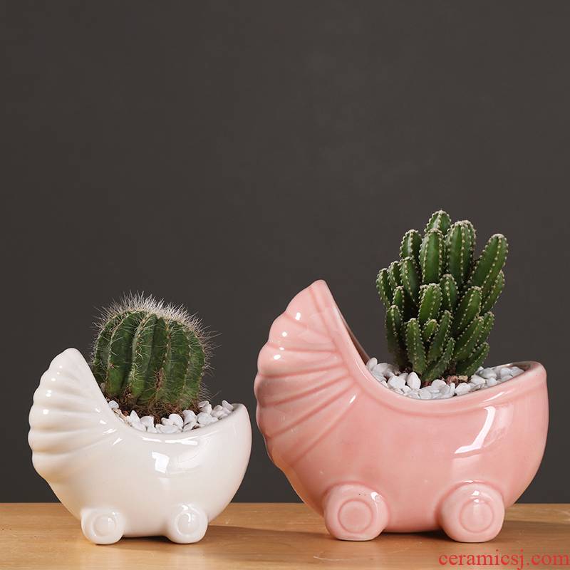 Cartoon mini white ceramic flower pot contracted creative move fleshy pink cactus flower POTS, small lovely