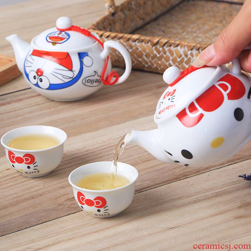 Ultimately responds water little teapot lovely ceramic ins tea suit small blue fat glass mini cartoon KT jingle cats