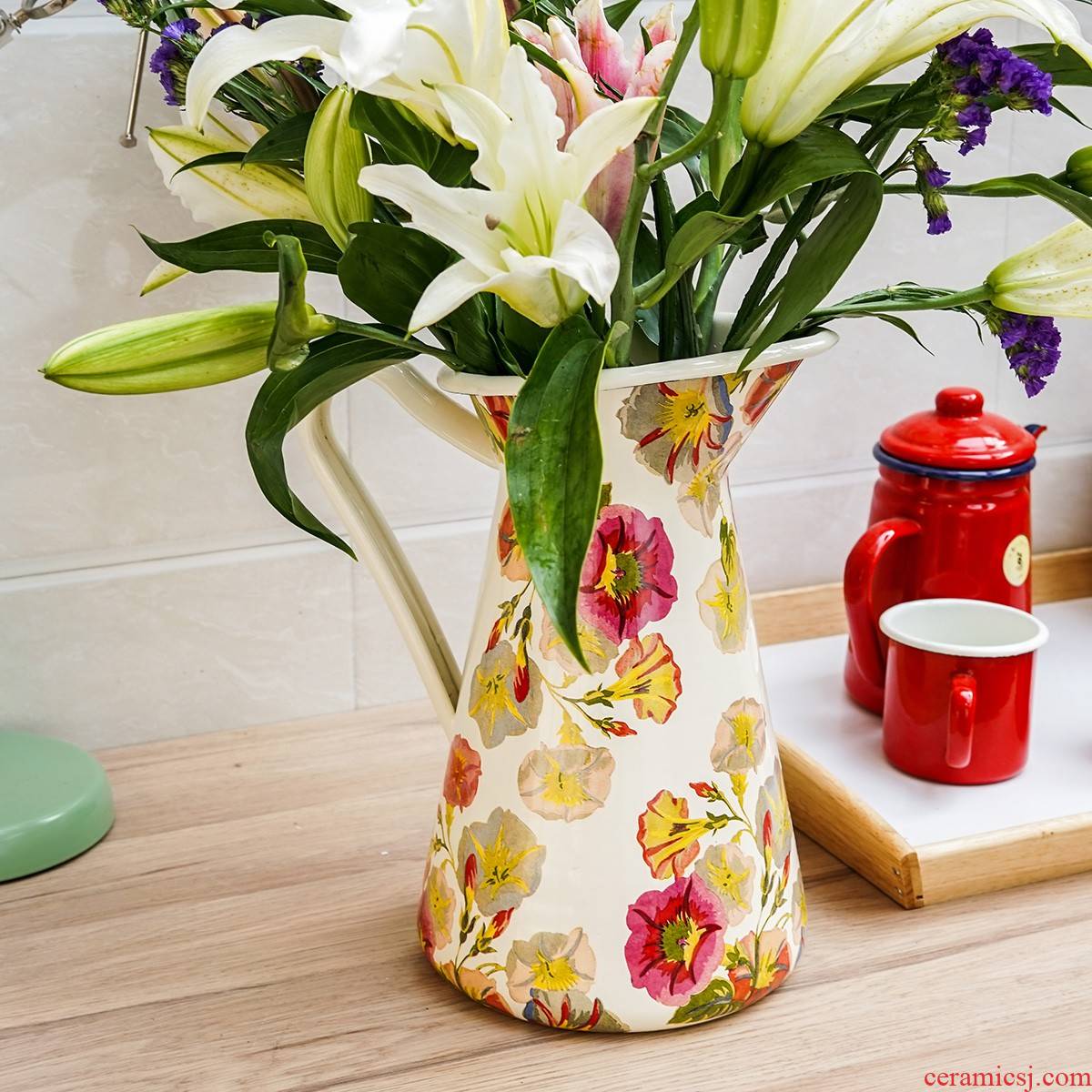 Japanese fertilizer dragon flowers with thick enamel 3.5 L household enamel export large vase bottle decoration