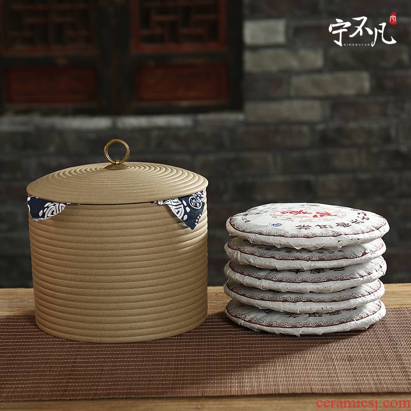 Coarse pottery home large bucket of pu - erh tea caddy fixings cylinder storage POTS receives moistureproof ceramic seal storage tank