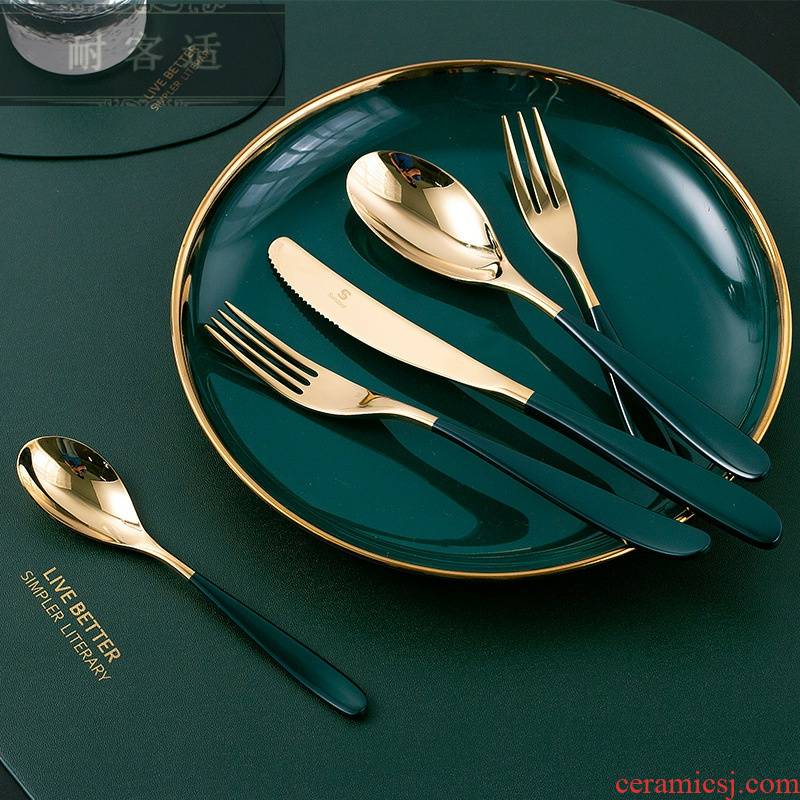 Guest comfortable web celebrity style ins hold blackish green, gold knife and fork spoon, 304 stainless steel plating western - style food tableware box set of tableware