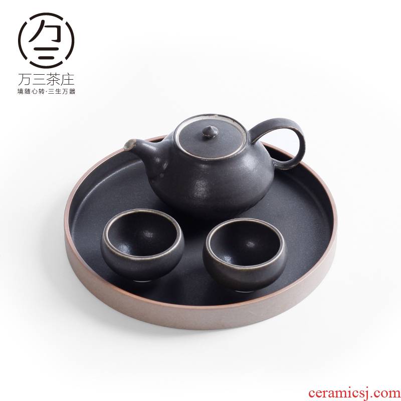 Three thousand Japanese kung fu tea set tea village of a pot of 2 cup teapot teacup crack coarse pottery making tea