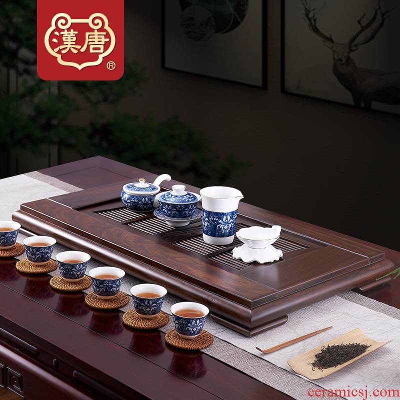 Han and tang dynasties large household contracted sitting room ground drainage type solid wood tea table embedded kung fu tea saucer wood