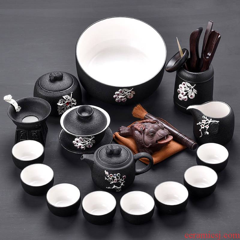 Tao blessing coppering. As the silver tea set of black suit household kunfu tea tea kettle black zen cup combination