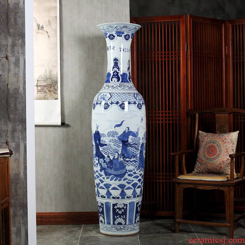 Jingdezhen ceramics super - large hand - made hotel opening gifts sitting room adornment is placed large blue and white porcelain vase