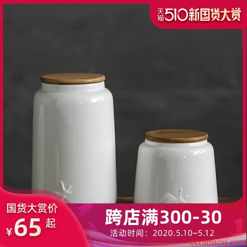 Jun ware dehua white porcelain pu 'er tea as cans ceramic small bamboo cover seal pot moistureproof creative move fashion POTS