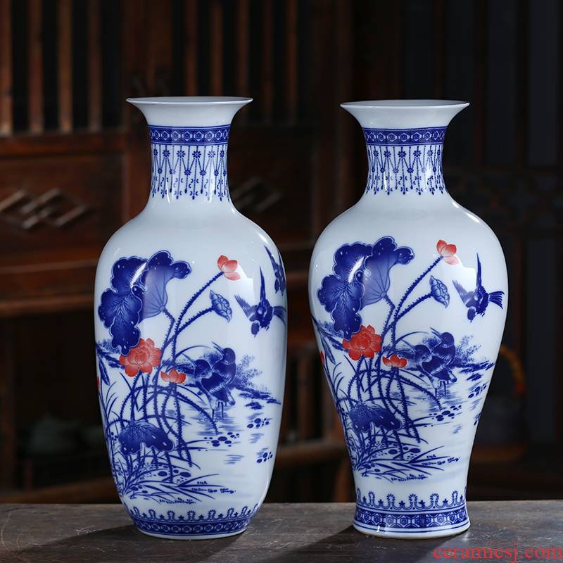 New Chinese style living room blue and white porcelain of jingdezhen ceramics vase furnishing articles dried flowers flower arrangement home rich ancient frame adornment