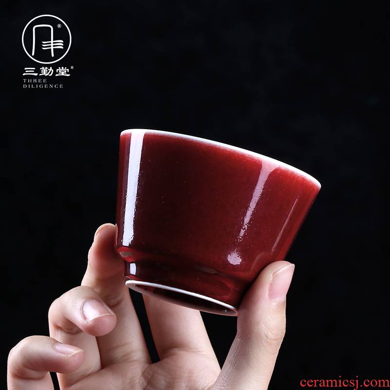 The three regular ruby red kung fu tea master of jingdezhen ceramic sample tea cup all hand small single CPU S41092