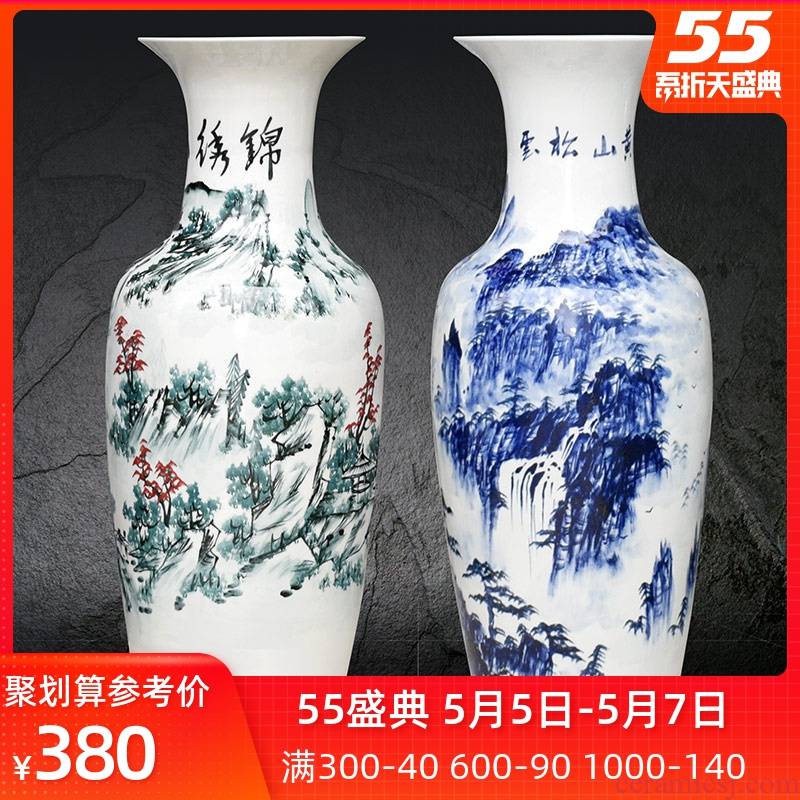 Hand - made scenery landing a large vase of blue and white porcelain of jingdezhen ceramics high home furnishing articles furnishing articles sitting room hotel