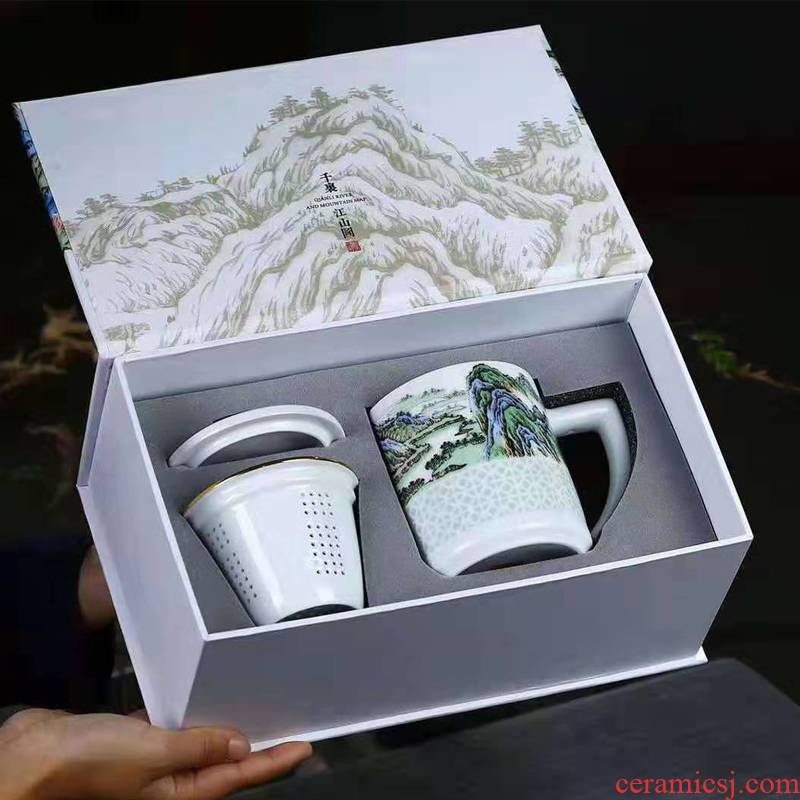Jingdezhen blue and white big gift separation and exquisite tea cup white ceramic capacity with cover the office hand - made of elders