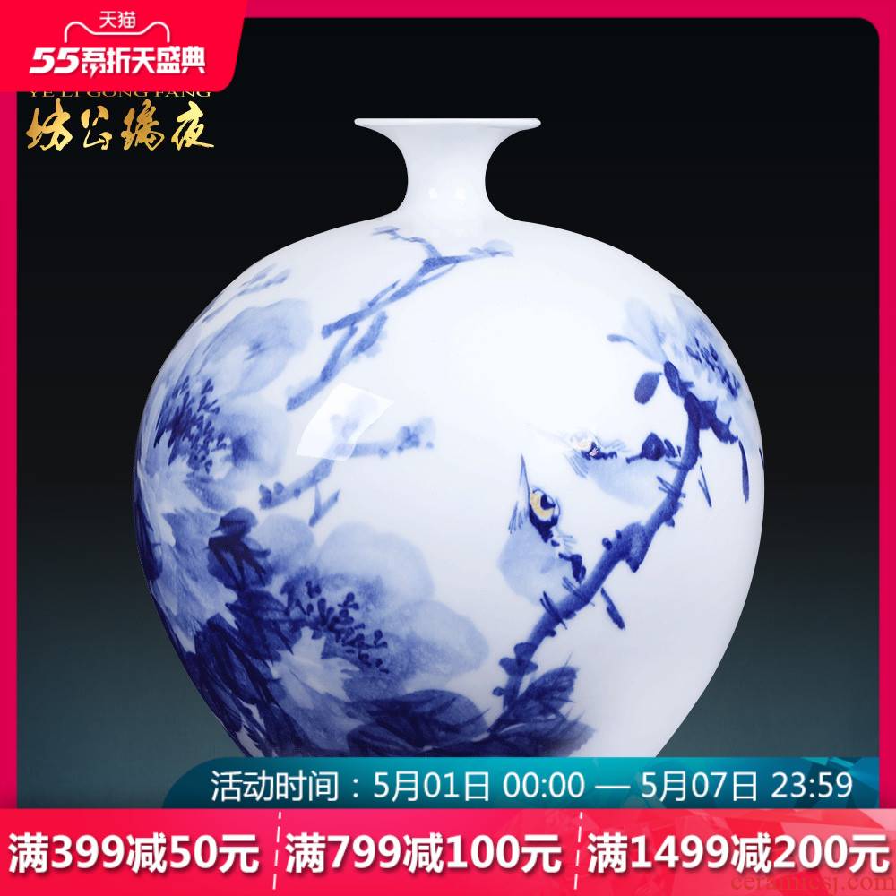 Jingdezhen ceramics furnishing articles hand - made peony vase of blue and white porcelain decoration of new Chinese style household study process