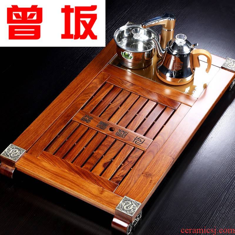 The Who -- tea set induction cooker four one solid wood tea tray was hua limu household of Chinese style modern drainage tea set