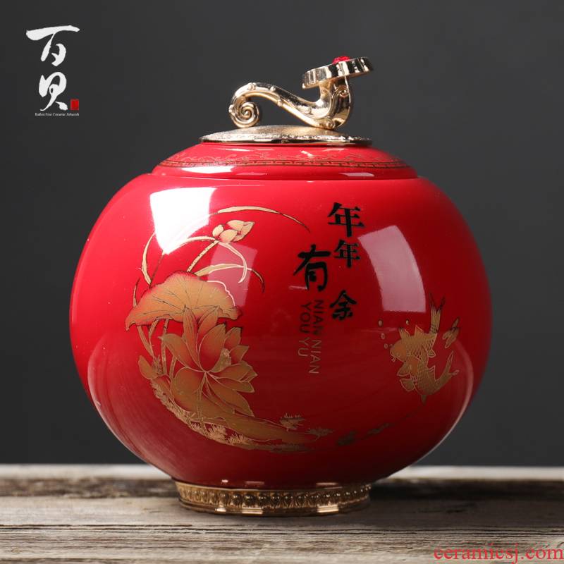 Chinese red porcelain tea pot large tin POTS tea urn, green tea, black tea to wake receives stored sealed as cans